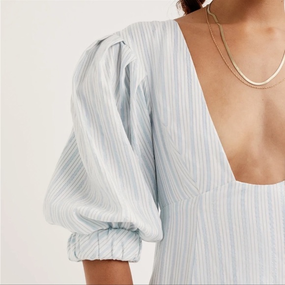 NWT For Love and Lemons Leslie Mini Dress Light Blue Size XS Metallic Stripe - Picture 2 of 10